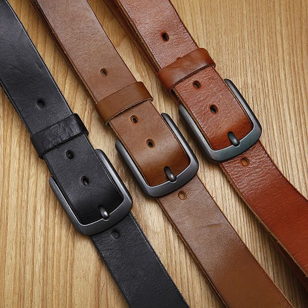 

lanspace leather men's belt leisure leather belt distress jeans buckle 3.8, Black;brown