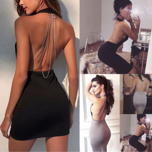 

женская сексуальная спинка глубокий v горный хрусталь bodycon рукавов партии клуб мини платье, Black;gray
