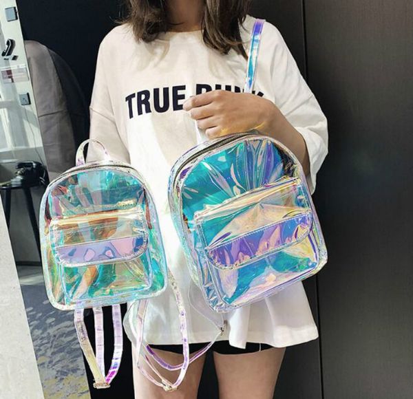 

designer women laser backpack fashion girl transparent schoolbag summer travel bags joker women shoulder backpacks