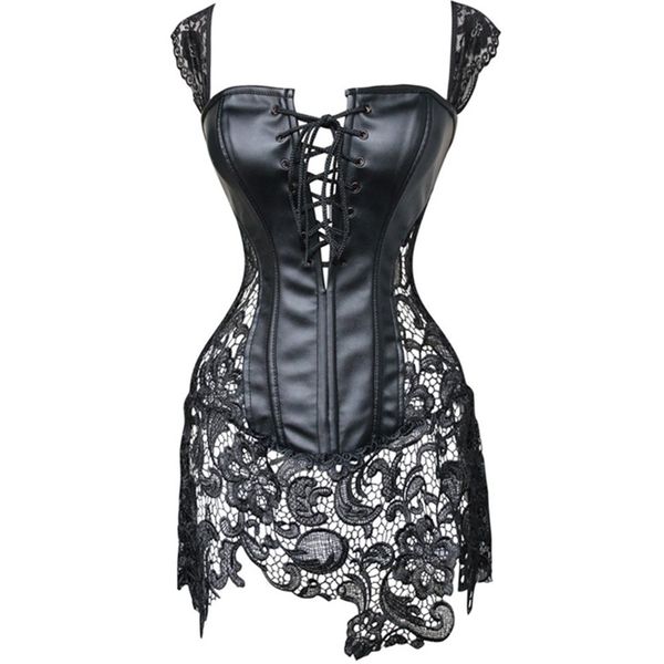

2018 gothic plus size 5xl black bustier corset floral asymmetric hollow see-through embroidery girls fashion underwear, Black;white