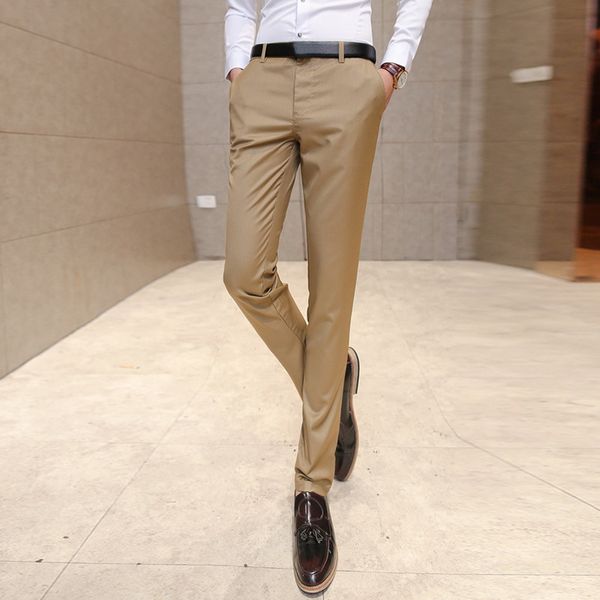 

puimentiua man white-collar work suit best suit pants business office pants men casual slim feet trousers 2019 summer, White;black