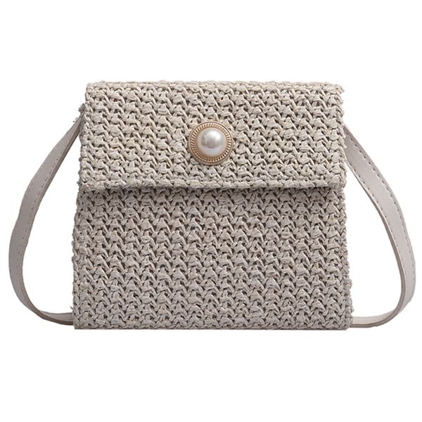 

new-woven straw bag women small pearl lock tote bags for summer travel messenger bag ladies shoulder for girl white