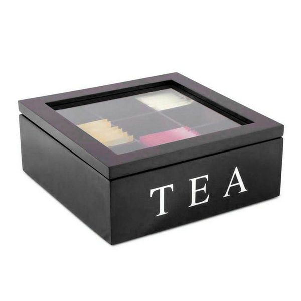 

tea box natural chest with clear hinged lid 9 storage sections wooden box storage dried flowers puer tea box case