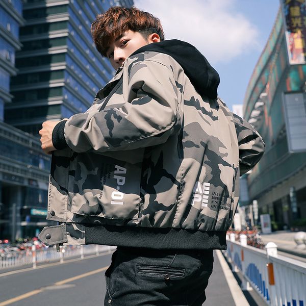 

мужская дизайнерская зимняя мягкая студенческая молодежь тонкая камуфляжная куртка повседневная одежда, Black;brown