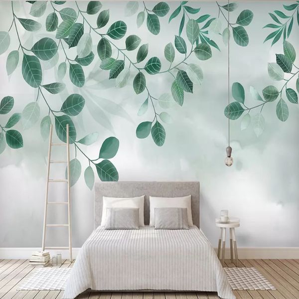 

custom wall mural wallpaper european style retro hand painted rain forest plant green leaf pastoral wall painting wallpaper 3d