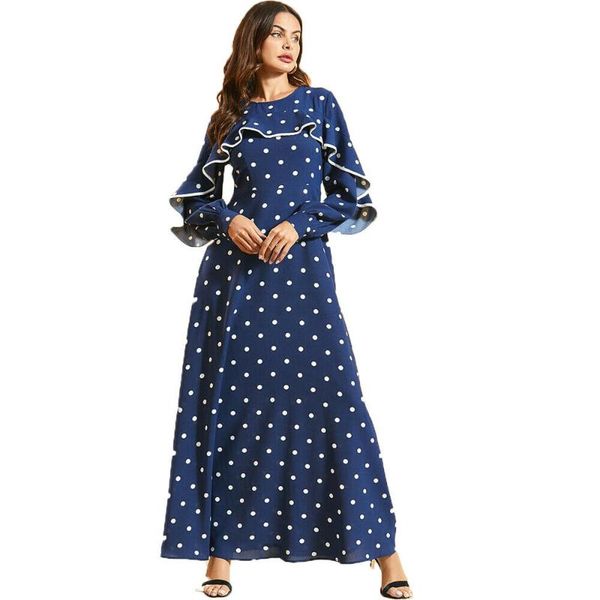

muslim women maxi dress polka dot ruffle robe ramadan long sleeve middle east gown islamic clothing spring casual abaya jilbab, Red