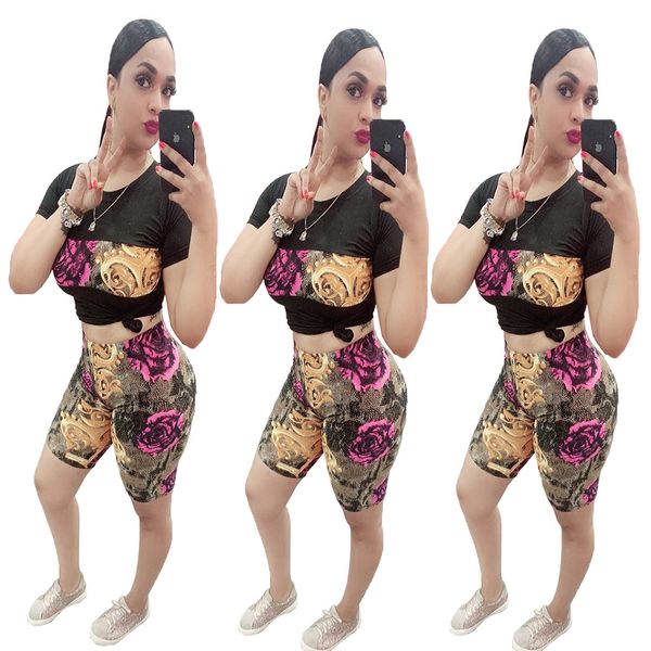 

a new stylish casual rose print two-piece suit for summer 2019, Red