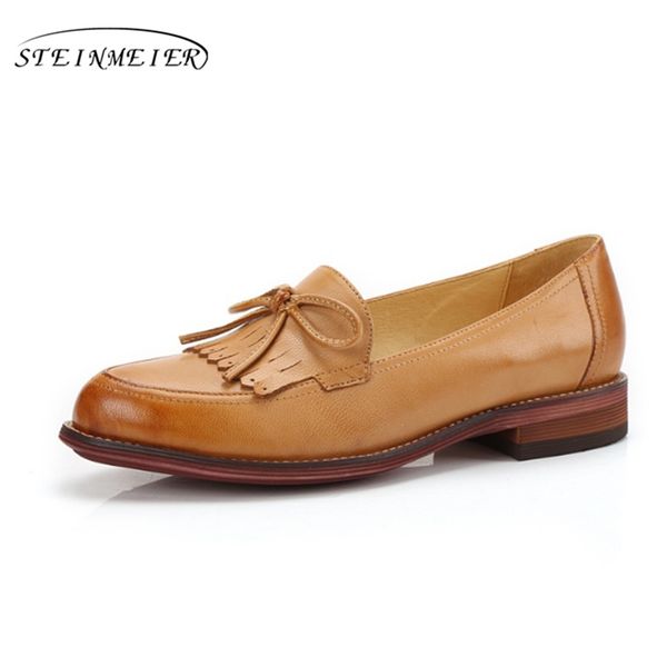 

yinzo women's flats oxford shoes woman genuine leather sneakers ladies brogues vintage casual shoes for women footwear, Black