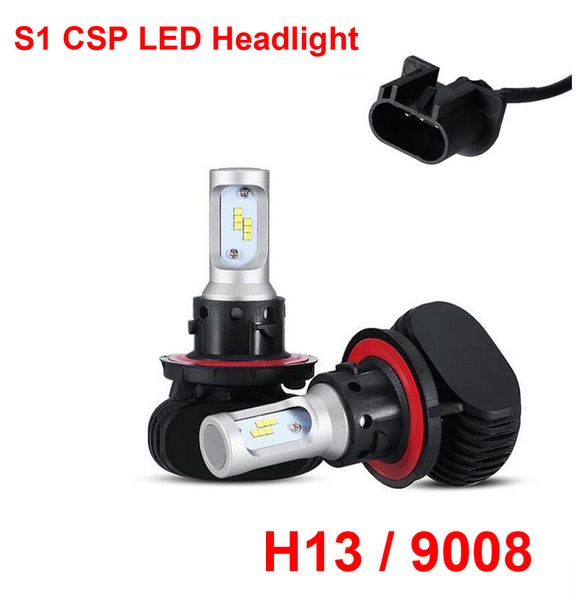 

1 set h13 9008 s1 50w 8000lm led headlight slim conversion kit high/low beam seoul csp y19 chips fanless all-in-one white 6000k