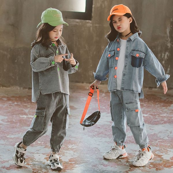 

teen girls clothing set детская одежда мальчики джинсовые куртки брюки костюм для детской одежды 2020 весна девушки наряды 10 12 лет, White