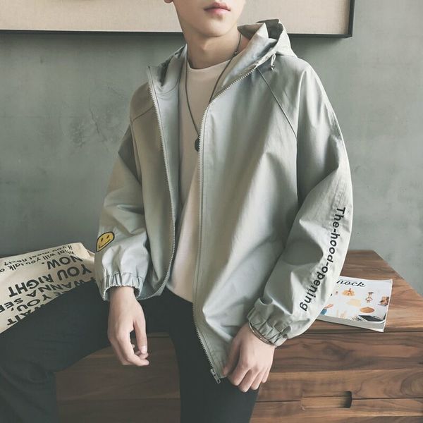 

men's jackets korean version fashion spring and autumn men's coats,pure-colored outfits smiling face thin jack, Black;brown
