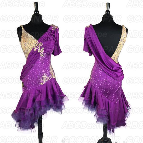 

latin dance dress women purple dress for latin dancing cha cha rumba samba tango dance dresses backless lace, Black;red
