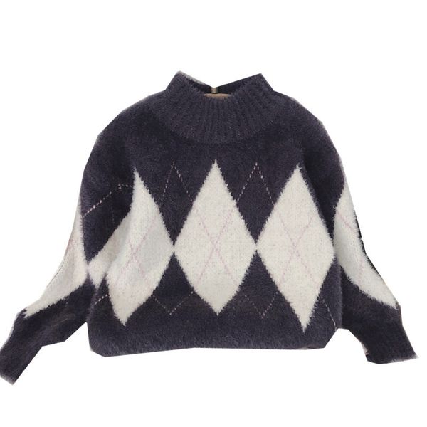 

thickened diamond-shaped sweater for boys and girls in winter, Blue