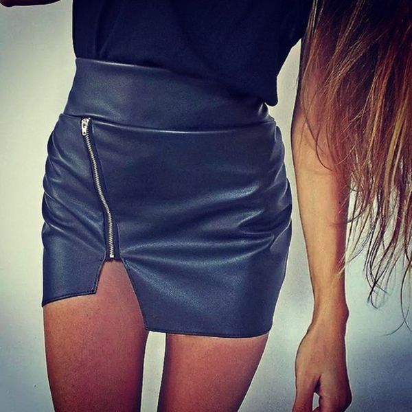 

skirts pu leather women bodycon skirt mini short black zipper style design saias faldas apparel jupe mz1335