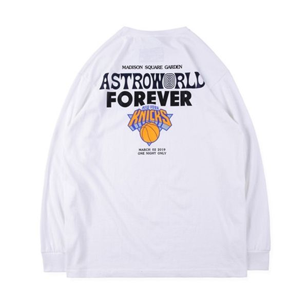 

designer mens long sleeve tshirt travis scott astroworld knicks print casual clothes teenager spring autumn tshirt, White;black
