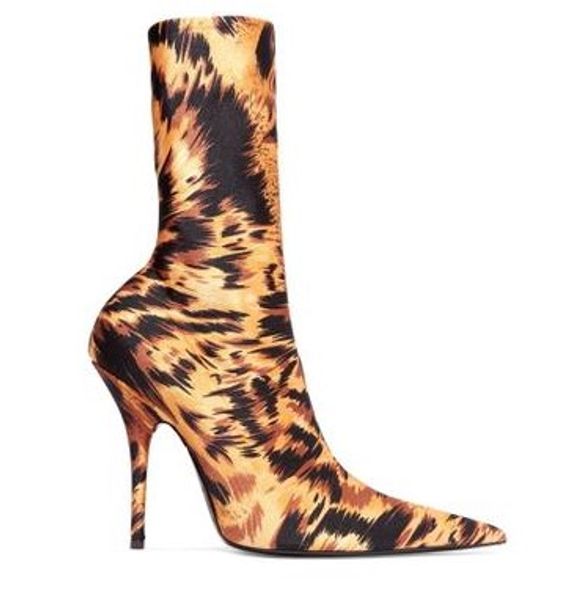 

2019 women half booties boots fashion sock boots stiletto heels pillage pointed toes party 34-43 stretch print 01, Black