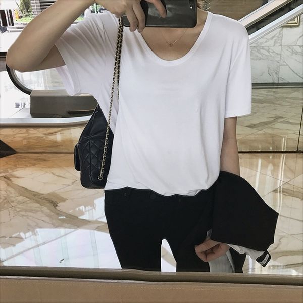 

медь аммиак хлопок супер хорошая модель старый тонкий круглых шеи сплошного цвета потерять все-матч дуань xiu база футболки женский, White