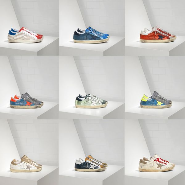 

Italy deluxe brand cla ic do old dirty hoe golden uper tar goo e de igner leather neaker men and women flat port ca ual hoe tenni