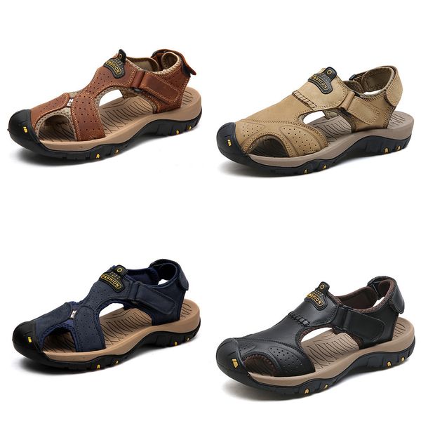 

uexia male shoes genuine leather men sandals summer men shoes beach fashion outdoor casual non-slip sneakers footwear size 48, Black