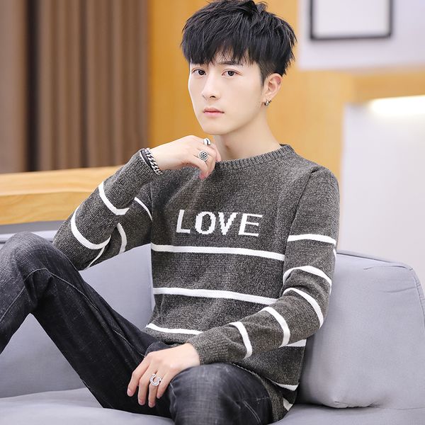 

2019 new autumn winter fashion brand casual sweater men o-neck striped slim fit knitting men's sweaters pullovers male, White;black