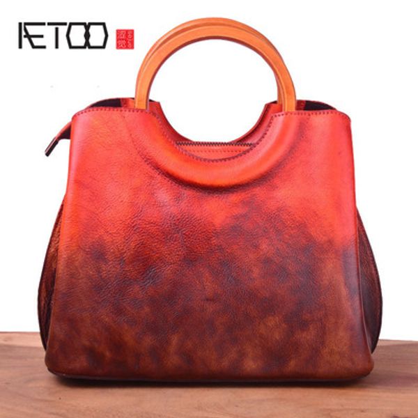 

aetoo leather women's stiletto bag, pure hand-painted head layer cowhide women's bag, vintage craft trend handbag