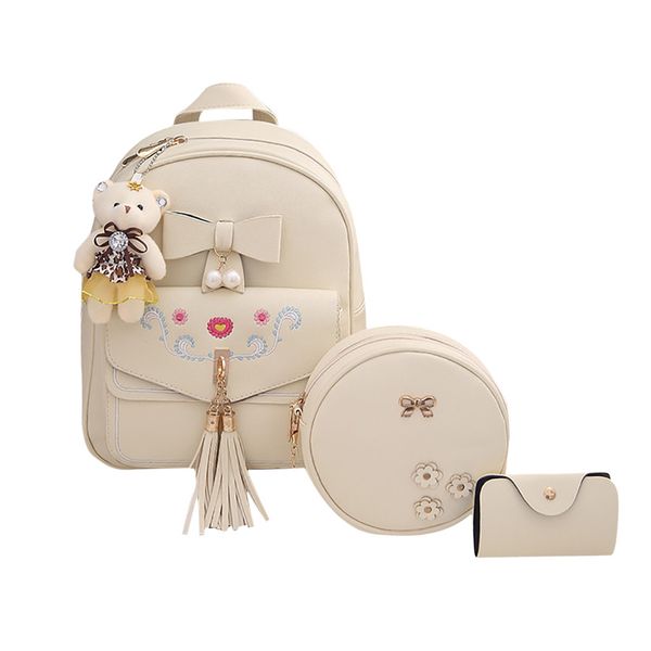 

backpack summer 2019 3pcÂ fashion retro women bag tassels leather backpack +wallet+shoulder bag female sweet clutch