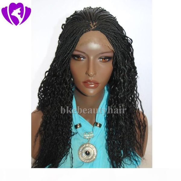 

stock black micro braided wig lace front synthetic wigs for africa american box braids high temperature women wigs