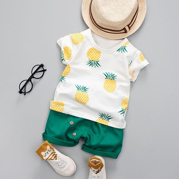 

2020 summer toddler baby kids boys girls clothes 2020 pineapple t-shirt solid short casual outfit set roupa infantil menina, White