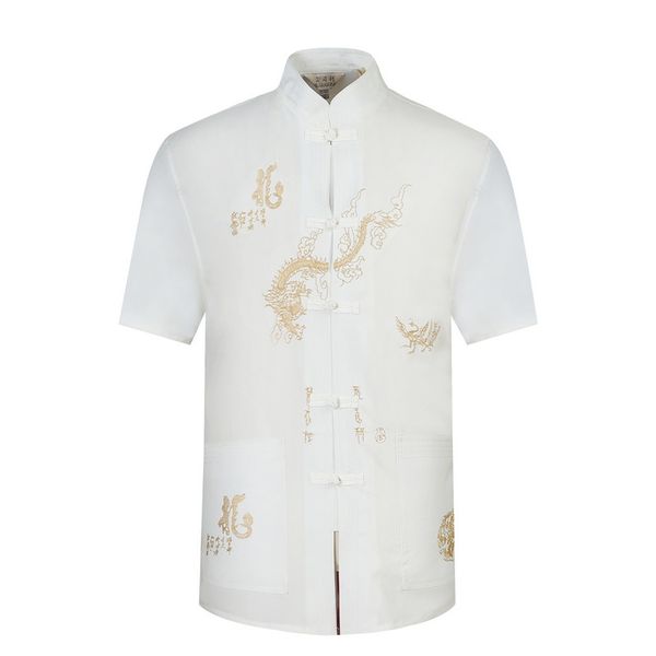 

summer 2020 men's short sleeve shirt stand collar chinese clothing, White;black