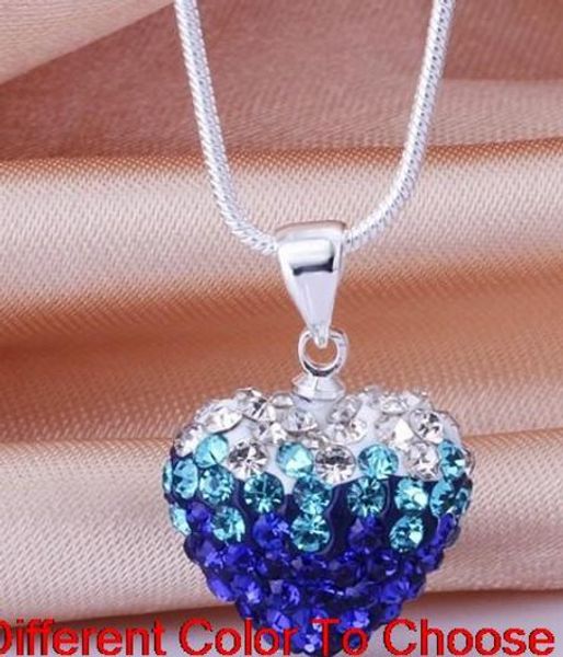 

mixed wholesale silver plated heart necklace gradient gradual change pendant multicolor snake chain jtg45 crystal