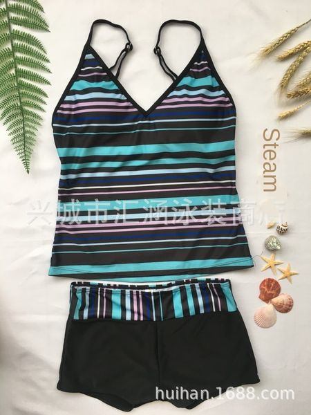 

2019 personalized stripe printing style split swimsuit digital digital flat angle two-piece suit split swimsuit, White;black