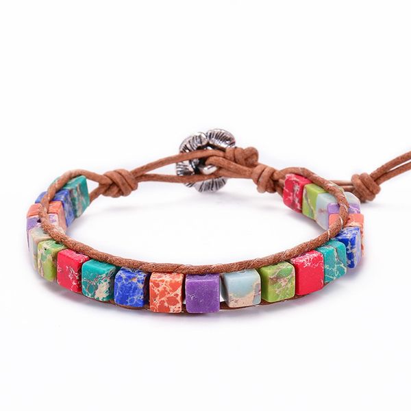 

чешские женщины мужчины квадратная форма натуральный камень браслет из бисера этническая чакра йога кожа веревка браслет ручной работы ювели, Black