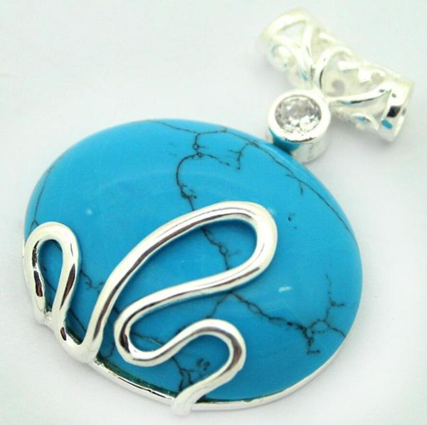 

vintage 925 sterling silver blue turquoise pendant 37x30mm valentine's gift
