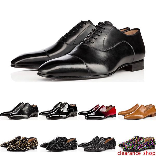 

2019 designer mens shoes red flat bottoms genuine leather oxford shoes business mens womens walking wedding party size 38-47 with