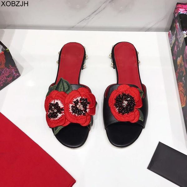 

summer women shoes flat luxury sandals 2019 brand designer g sandals black ladies genuine leather sandals slippers shoes woman mx200407