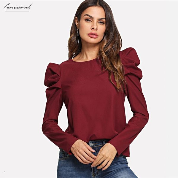 

burgundy ladies blouses work and solid women long sleeve round neck elegant blouse linen autumn casual womens, White