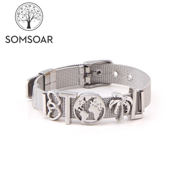 

somsoar jewelry silver travel round the world charm bracelet set mixed 10 design map mesh bracelet set for christmas gift, Golden;silver