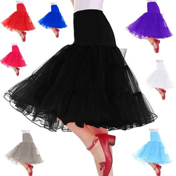 

women's party dance midi tutu skirt plus size 6xl elastic high waist mesh vintage skirt rockabilly petticoat a line tutu skirt, Black