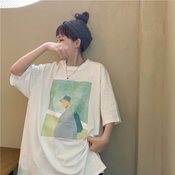 

2020 summer new youth popular couple printed five-point sleeve t-shirt fashion casual round neck pullover white/dark gray, White;black