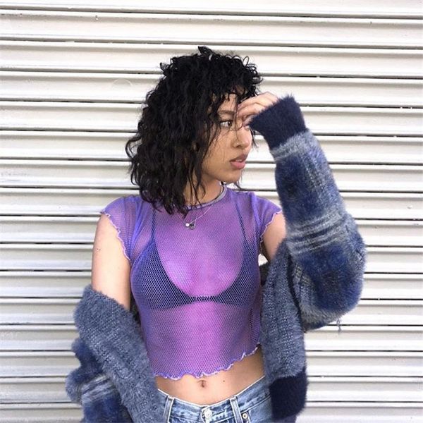 

women's season 2019 wear pure color netting short paragraph shirt t shirts, Gray;blue