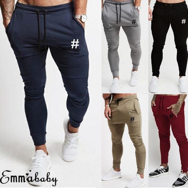 

men long pants jogger sweatpants workout trousers men slim fitness sweat pants streetwear, Black