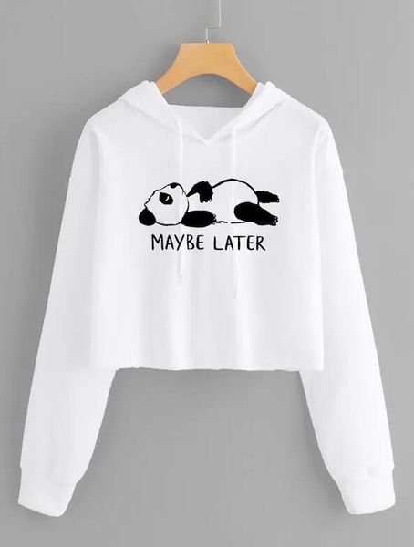 

maybe later women crop hoodie slogan panda funny graphic jumpers cropped hoodies harajuku sweats hoody sweatshirts, Black