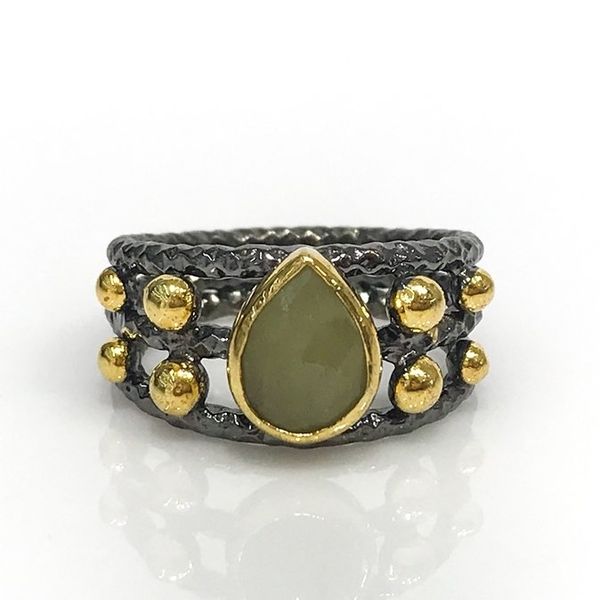 

natural safiri drop stone hand handwork silver authentic ring, Golden;silver