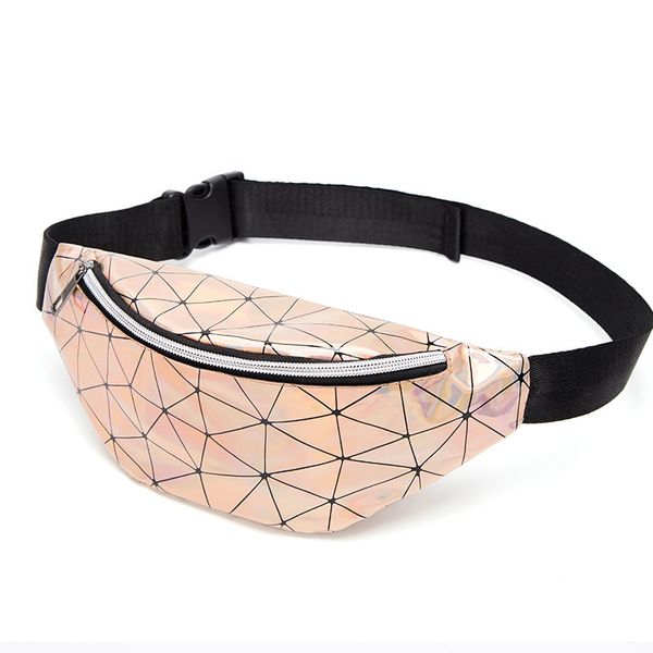 

sequined rhombus waist bags women pink silver fanny pack female belt bag black geometric waist packs laser chest phone pouch