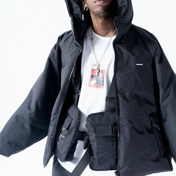 

seveyfan mens new winter parkas hip hop detachable bag hooded jacket oversized hooded windbreaker coat for male r2942, Black