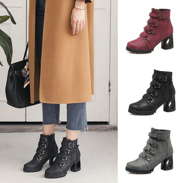 

women ladies autumn shoes fashion ankle solid single shoes short boots, Black