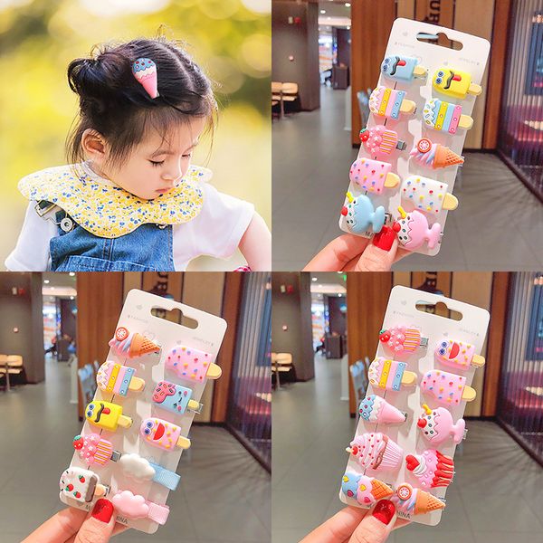

10pcs/pack fruit hair clips for girls kids cream ice hairpins fashion children rubber bb clips cartoon animal hair accessories, Slivery;white