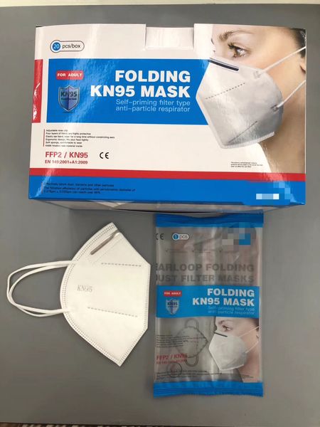 

20pcs kn95 ffp2 mask folding with 5 plies protection anti-dust respirator n95 face mask with self-priming filter in a english retail box