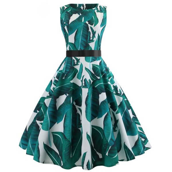

womens clothing women dress fashion 2019 summer women hepburn 50s floral print sleeveless swing casual elegant party bandage dress, Black;gray