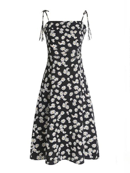 

floral dress women's summer 2020 new slim medium length printed elegant little daisy suspender skirt, White